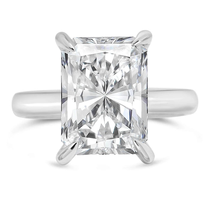 Nishika | Radiant Cut Cathedral Hidden Halo 14K White Gold Engagement Ring - Diamond Daughters, Front View