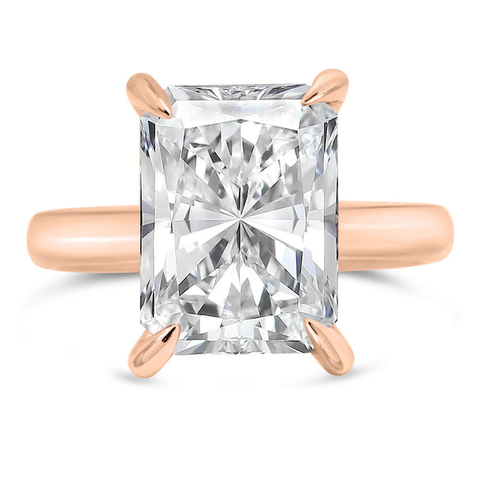 Nishika | Radiant Cut Cathedral Hidden Halo 14K Rose Gold Engagement Ring - Diamond Daughters, Front View