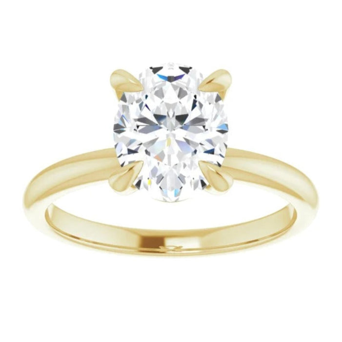 Oval Moissanite Solitaire 14K Yellow Gold Engagement Ring 10x7mm Around 2.82ct - Diamond Daughters, Front View