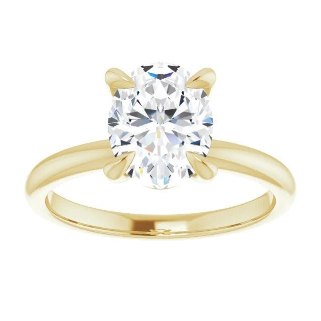 Oval Moissanite Solitaire 14k Yellow Gold Engagement Ring - Diamond Daughters, Front View