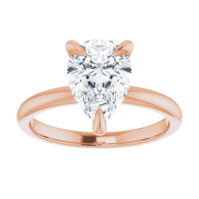 Pear Moissanite Solitaire 14k  Rose Gold Engagement Ring - Diamond Daughters, Front View