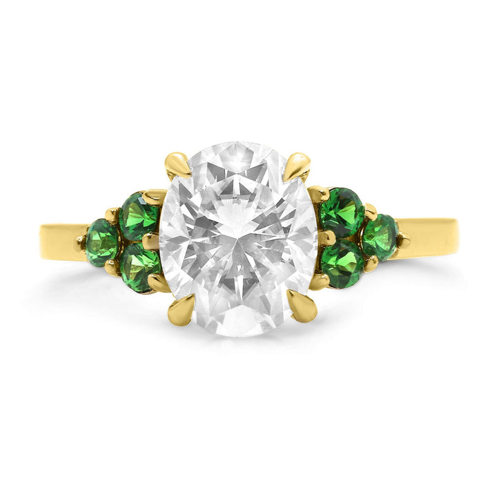 Phavady | Oval Moissanite six tsavorites Stone 14K Yellow Gold Engagement Ring - Diamond Daughters, Front View