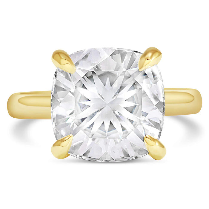 Rose | Cushion Cut Hidden Halo  Moissanite 14k Yellow Gold Engagement Ring - Diamond Daughters, Front View