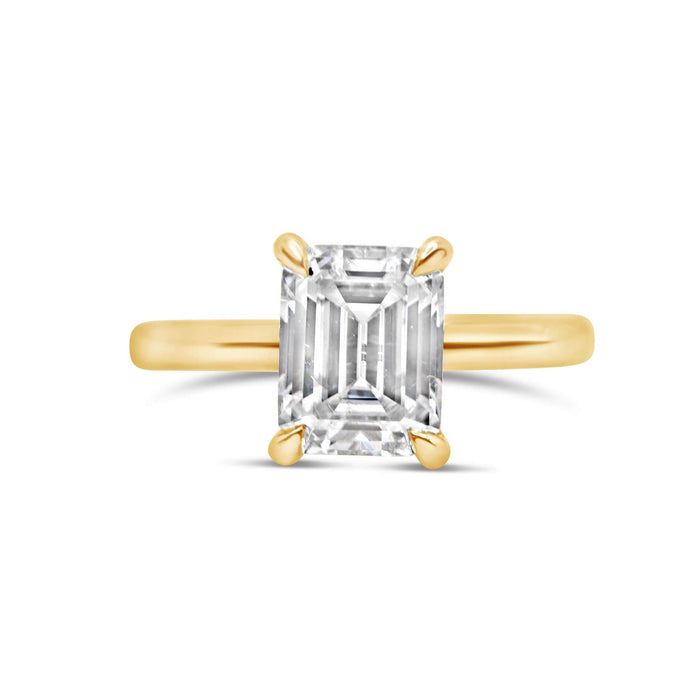 Rose | Emerald Moissanite 14k Yellow Gold Engagement Ring - Diamond Daughters, Front View