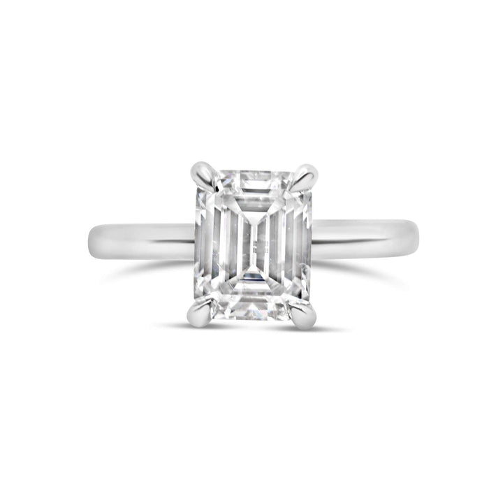 Rose | Emerald Moissanite 14k White Gold Engagement Ring - Diamond Daughters, Front View