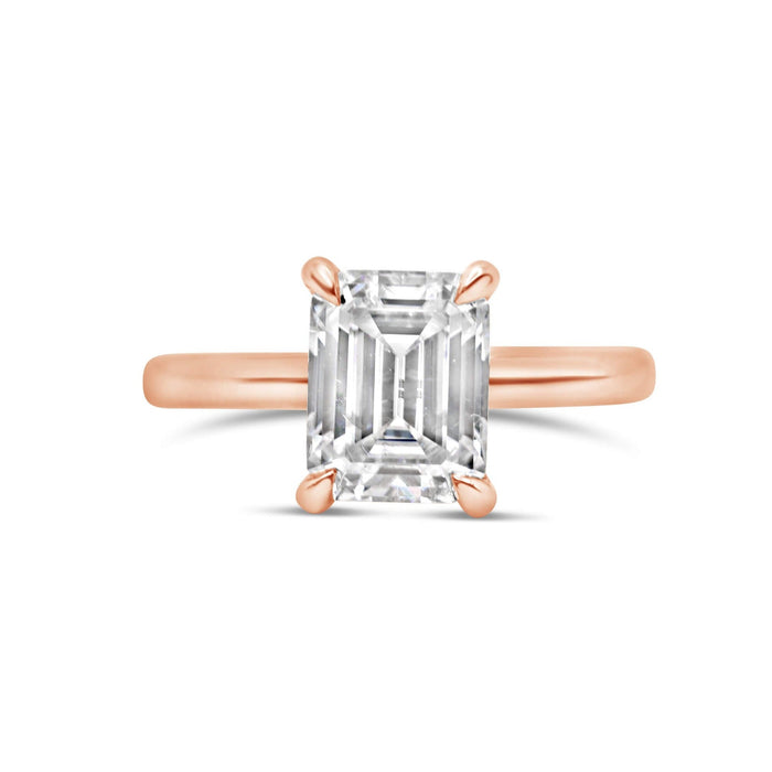 Rose | Emerald Moissanite 4K Rose Gold Engagement Ring - Diamond Daughters, Front View