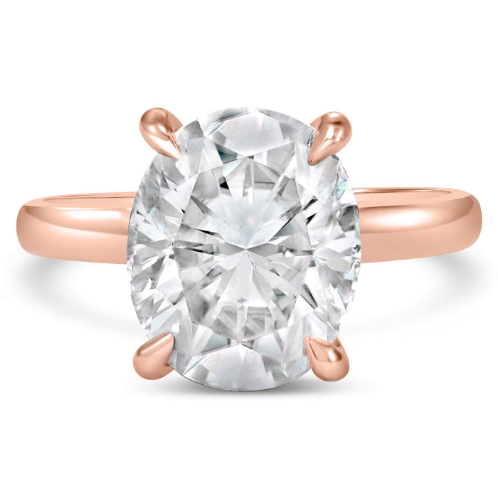 Rose | Oval Cut Hidden Halo  Moissanite 14k Rose Gold Engagement Ring - Diamond Daughters, Front View