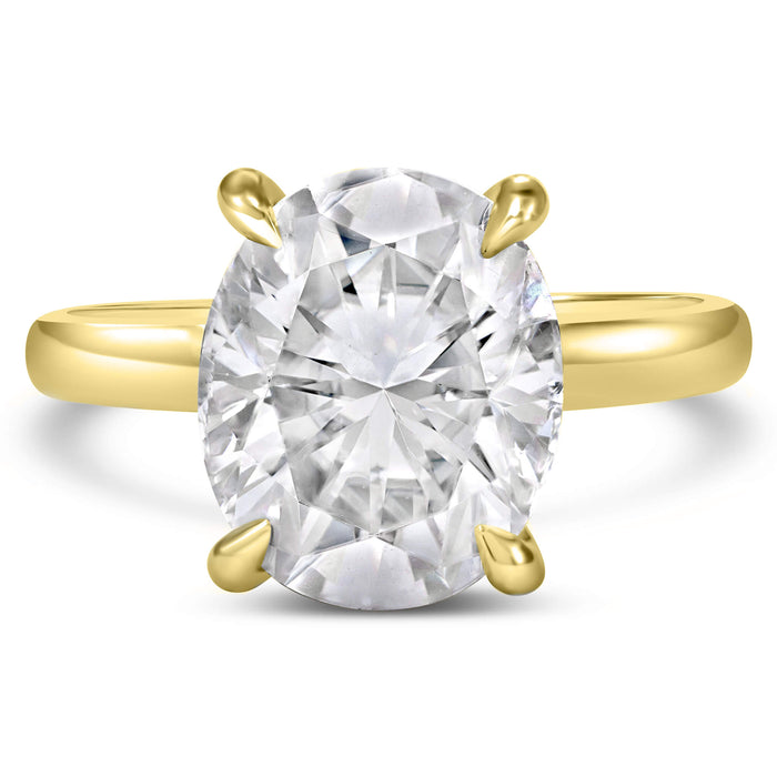 Rose | Oval Cut Hidden Halo Moissanite 14k Yellow Gold Engagement Ring - Diamond Daughters, Front View