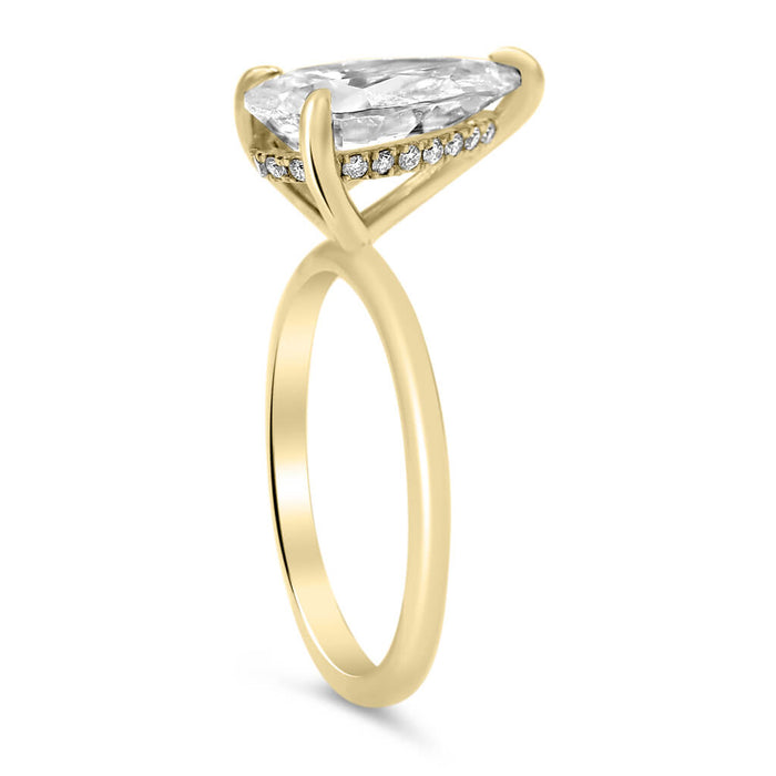 Rose | Pear Moissanite 14k Yellow Gold Engagement Ring - Diamond Daughters, Side Top View