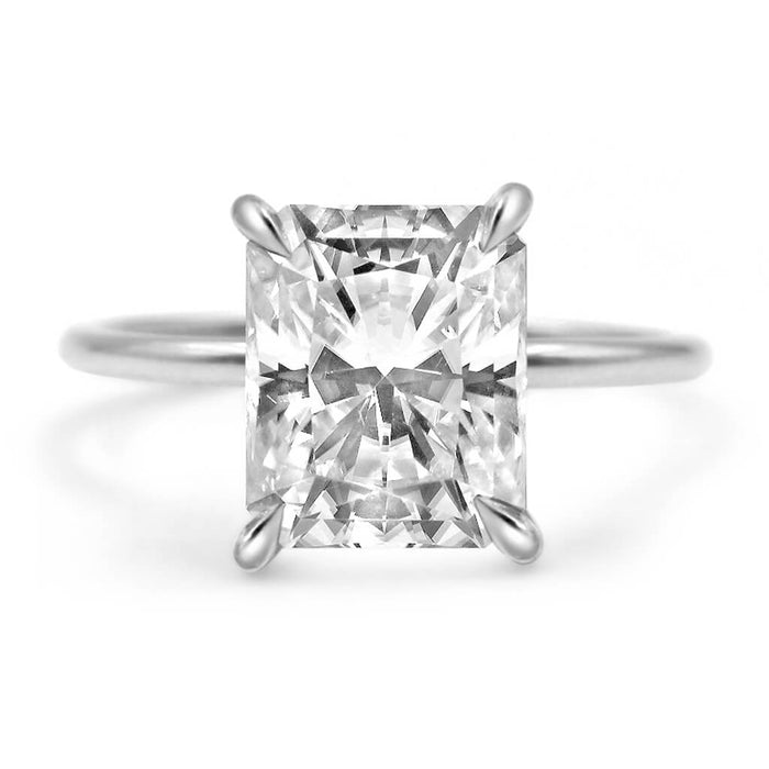 Rose | Radiant Moissanite 14k White Gold Engagement Ring - Diamond Daughters, Front View