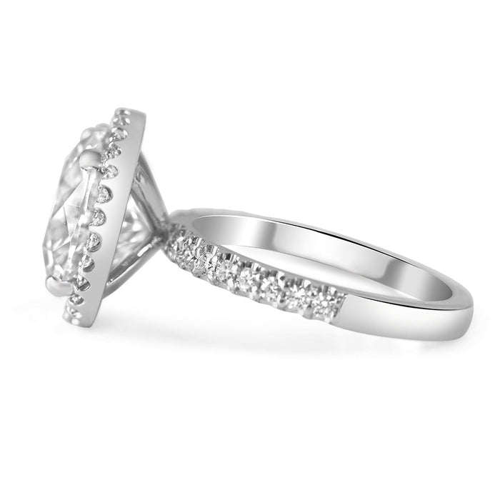 Round Halo Pave 14K White Gold Moissanite Engagement Ring - Diamond Daughters, Side View