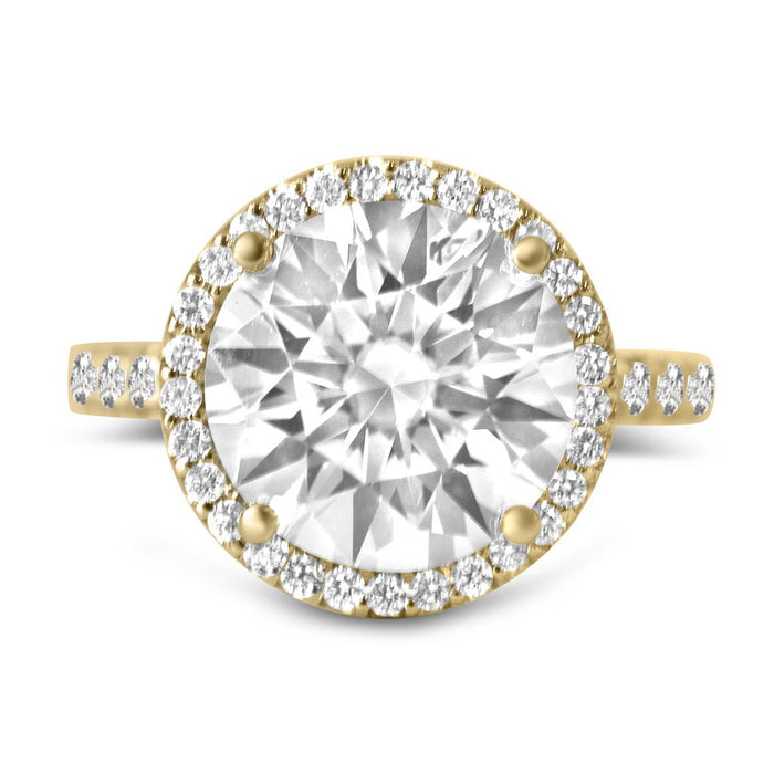 Round Halo pave Moissanite 14K Yellow Gold Engagement Ring - Diamond Daughters, Front View