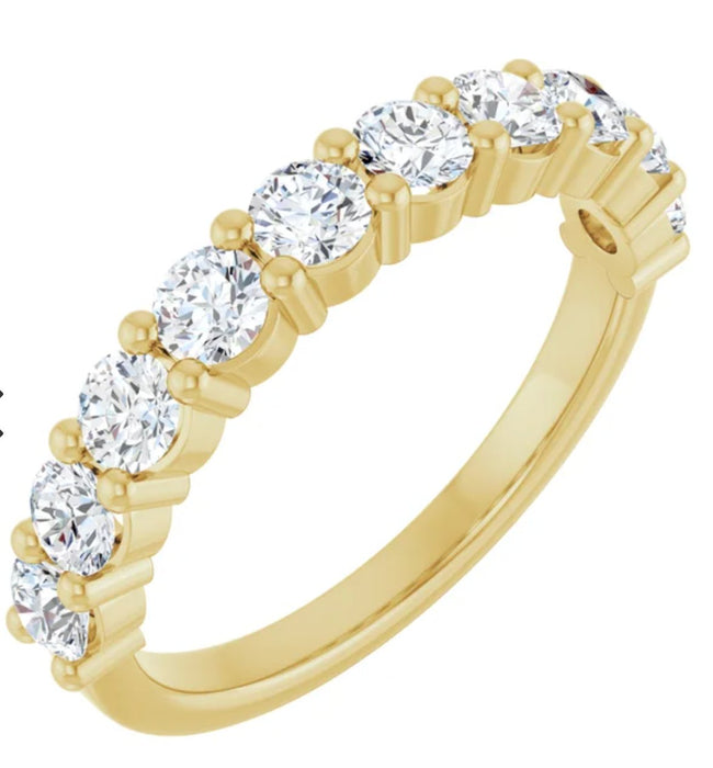 Sahar | Round Cut Moissanite 14K Yellow Gold Wedding Band - Diamond Daughters, Top Side View