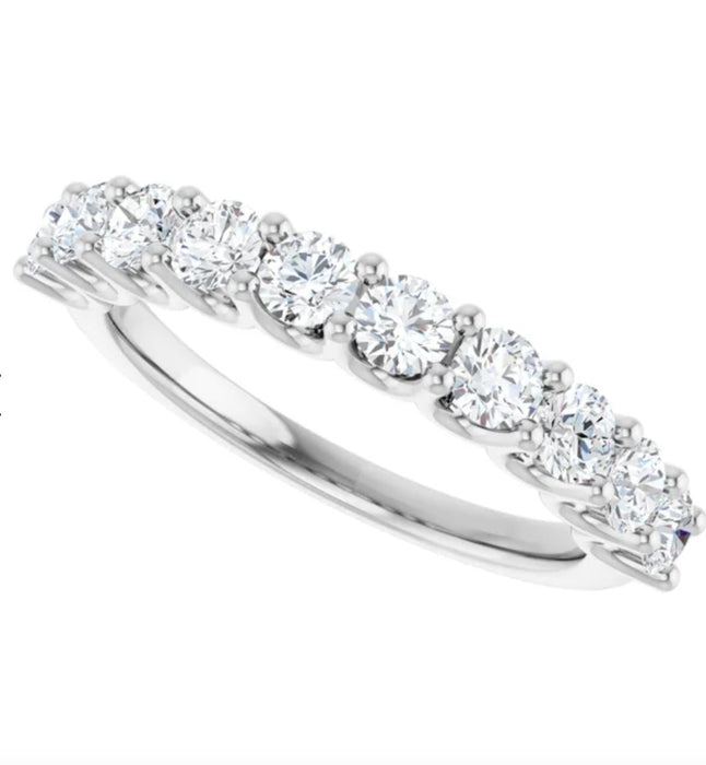 Sahar | Round Cut Moissanite 14K White Gold Wedding Band - Diamond Daughters, Front Side View