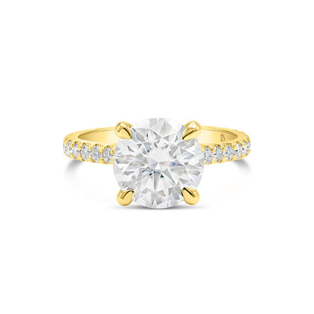 Sajani | Round Moissanite Diamond Hidden Halo Shank Accent Diamond 14K Yellow Gold Engagement Ring - Diamond Daughters, Front View