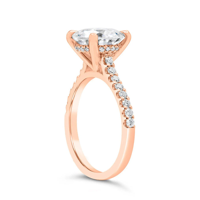 Sanji | Round Cathedral Hidden Halo Accent Stone 14K Rose Gold Engagement Ring - Diamond Daughters, Top Side View