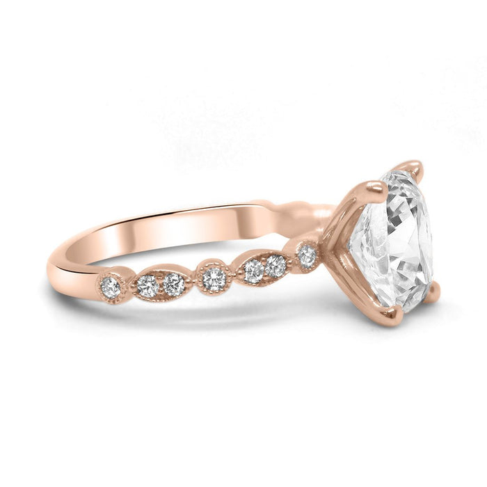 Sammy | Elongated Cushion Moissanite  Diamond Accent Stones 14K Rose Gold Engagement Ring - Diamond Daughters, Side View