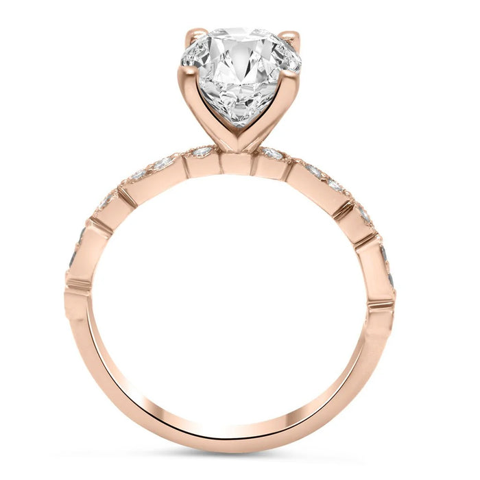 Sammy | Elongated Cushion Cut Shank Accent Stone 14K Rose Gold Engagement Ring - Diamond Daughters, Top View