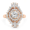 Sarah Belle| Cushion tapered baguettes, Marquee Cuts, and Round Brilliant Accent Diamonds 14K Yellow Gold Engagement Ring - Diamond Daughters, Front View