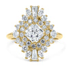 Sarah Belle| Radiant tapered baguettes, Marquee Cuts, and Round Brilliant Accent Diamonds 14K Yellow Gold Engagement Ring - Diamond Daughters, Front View