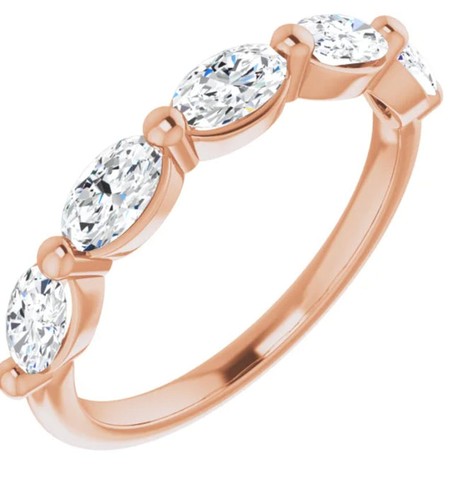 Shelly | Oval Cut Moissanite 14K Rose Gold Wedding Band - Diamond Daughters, Top Side View