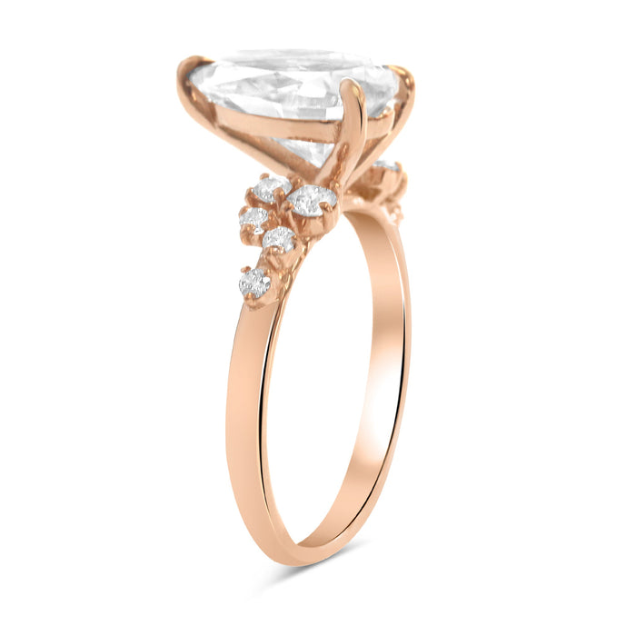 Stacey | Pear Moissanite Shank Accent Diamonds 14K Rose Gold Engagement Ring - Diamond Daughters, Top Side View