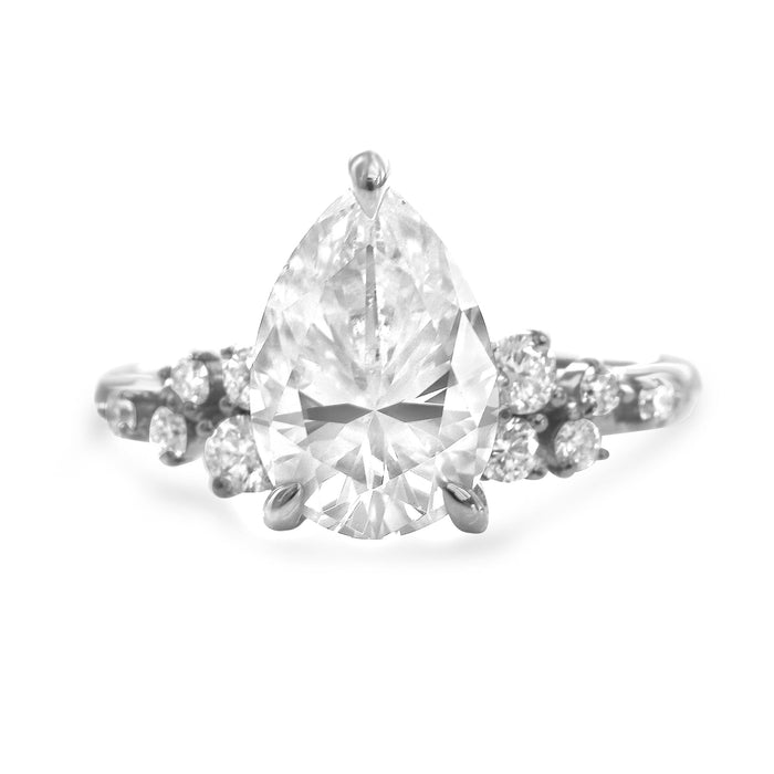 Stacey | Pear Moissanite Shank Accent Diamonds 14K White Gold  Engagement Ring - Diamond Daughters, Front View