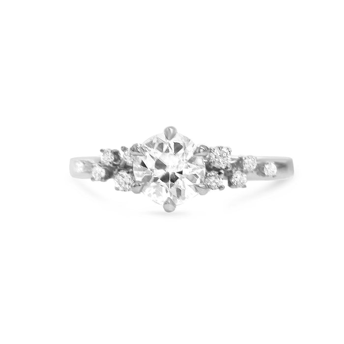 Stacey | Round Moissanite Shank Accent Diamonds 14K White Gold Engagement Ring - Diamond Daughters, Front View