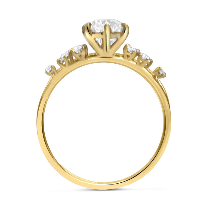 Stacey | Round Moissanite Shank Accent Diamonds 14K Yellow Gold  Engagement Ring - Diamond Daughters, Top View