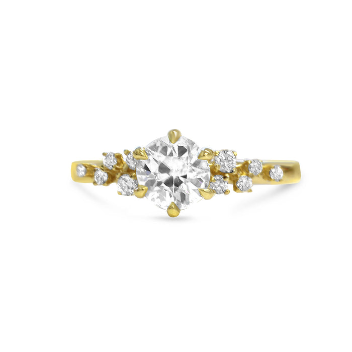 Stacey | Round Moissanite Shank Accent Diamonds 14K Yellow Gold Engagement Ring - Diamond Daughters, Front View