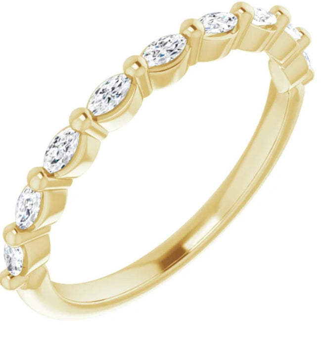 Tiffany | Marquise Cut Moissanite 14K Yellow Gold Wedding Band - Diamond Daughter, Top Side View