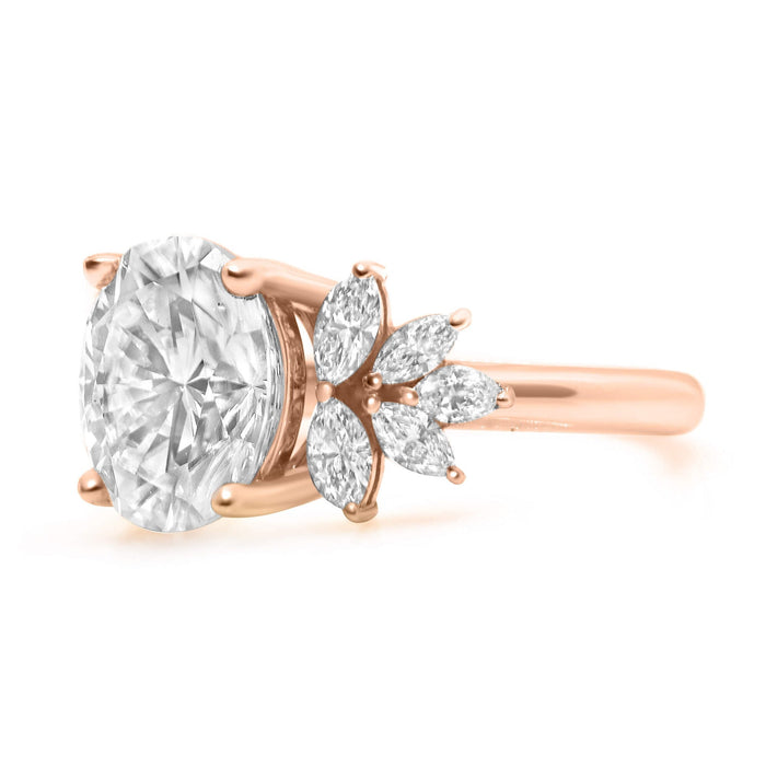 Trinity| Oval Moissanite Marquise Diamond 14K Rose Gold Engagement Ring - Diamond Daughters, Side VIew