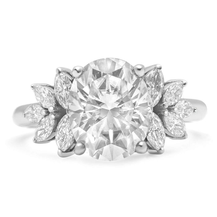 Trinity| Oval Moissanite Marquise Diamond 14K White Gold  Engagement Ring - Diamond Daughters, Front View