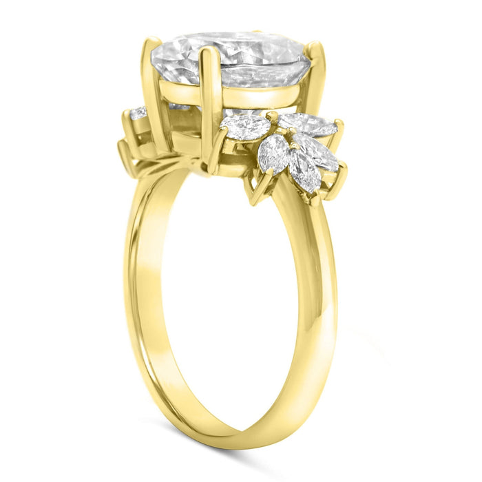 Trinity| Oval Moissanite Marquise Diamond 14K Yellow Gold Engagement Ring - Diamond Daughters,Top Side View