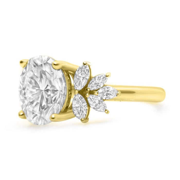 Trinity| Oval Moissanite Marquise Diamond 14K Yellow Gold Engagement Ring - Diamond Daughters, Side View