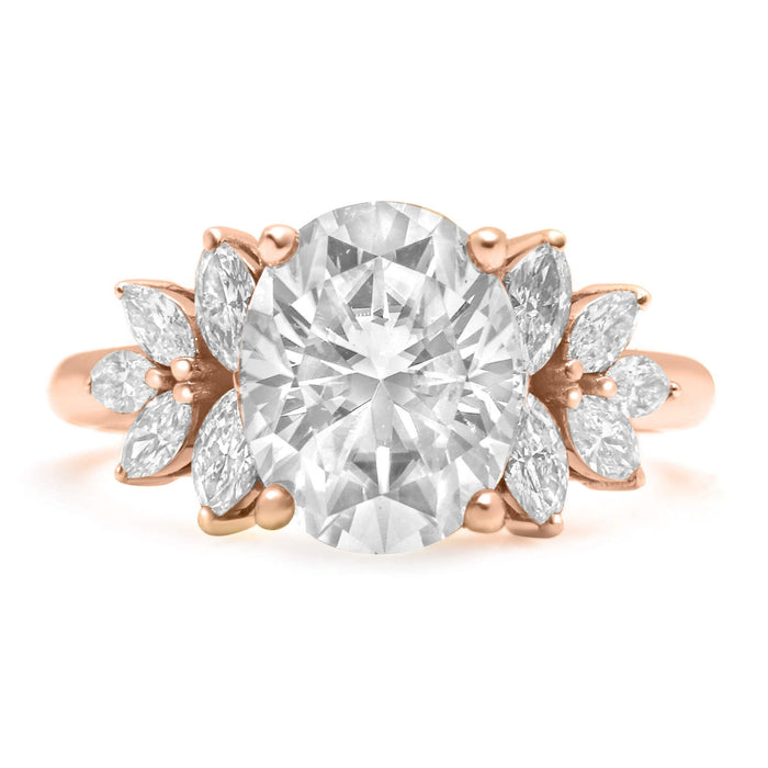 Trinity| Oval Moissanite Marquise Diamond 14K Rose Gold Engagement Ring - Diamond Daughters, Front View