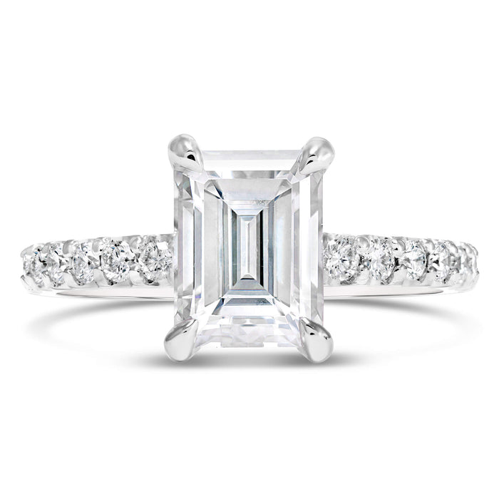 Vanessa | Emerald Moissanite 14k White Gold Engagement Ring - Diamond Daughters, Front View