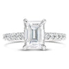 Vanessa | Emerald Cut Hidden Halo Pave Band 14K White Gold Engagement Ring - Diamond Daughters, Front View