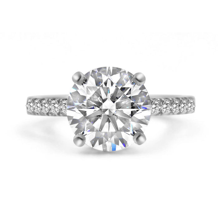 Round Moissanite Hidden Halo Pave 14K White Gold Engagement Ring, Front View