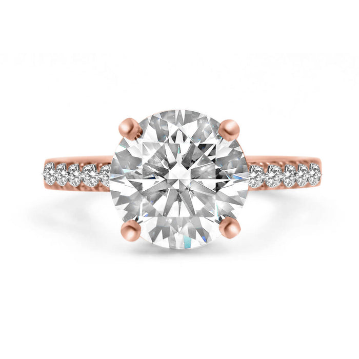 Round Moissanite Hidden Halo Pave 14K Rose Gold Engagement Ring, Front View