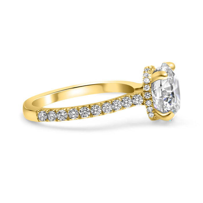 Round Moissanite Hidden Halo Pave 14K Yellow Gold Engagement Ring, Side View