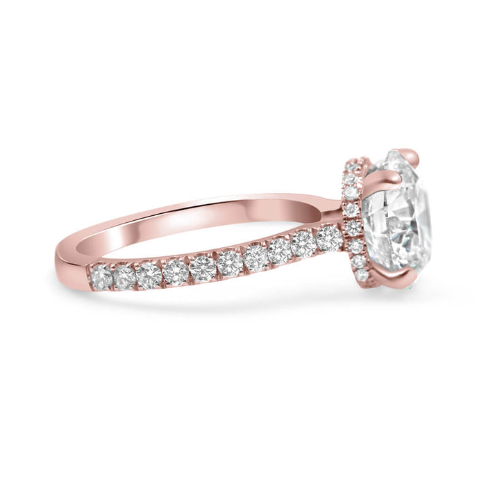 Round Moissanite Hidden Halo Pave 14K Rose Gold Engagement Ring, Side View